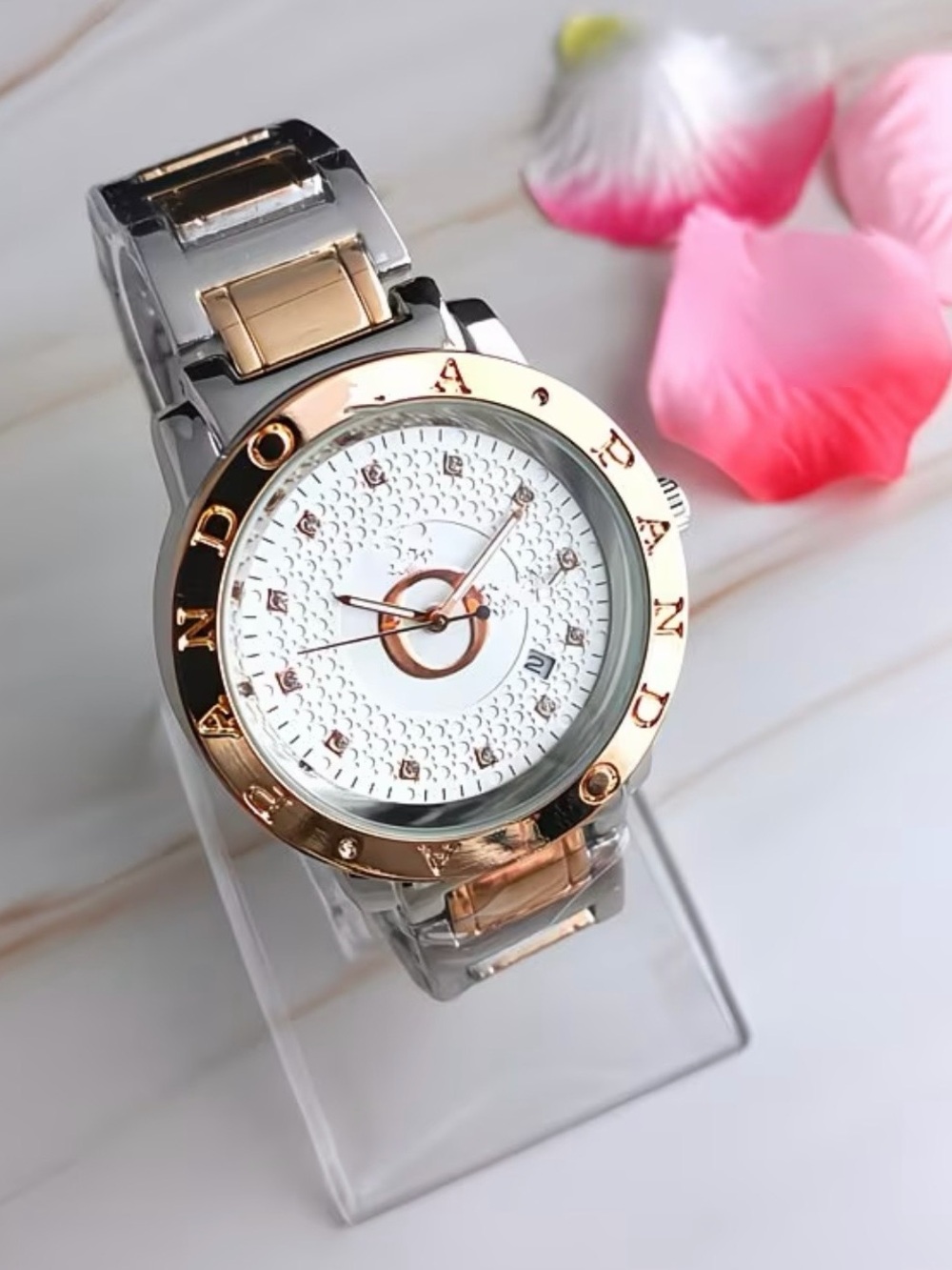 Macy's Two-Tone Silver and Rose Gold Women's Bracelet Watch